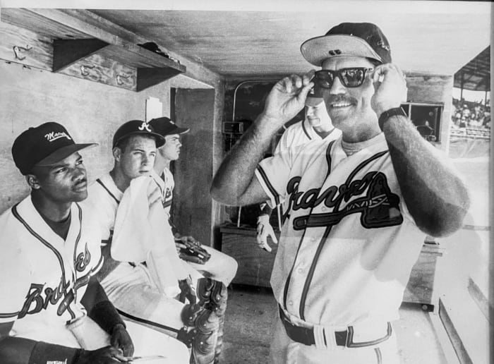 A young Snitker goofed off with a young Chipper Jones.